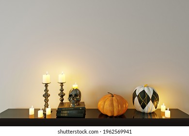 Decorative Set Halloween Wall Mockup, 3D Rendering