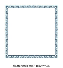 Decorative square frame in Greek style for photo or text. Abstract geometric ornament, isolated on white background. Vintage framework border. 