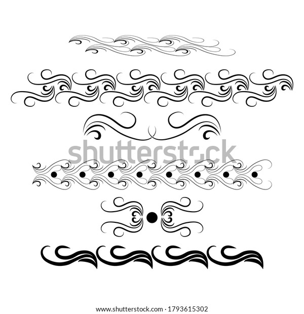 Decorative swirls dividers. Elegance line for\
frame, invitation. Delimiter old text, calligraphic swirl border\
ornaments and vintage divider. Ornament curl, calligraphy victorian\
lines. icons