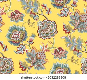 Decorative Vintage Seamless Pattern. Traditional Motif Illustration In Modern Theme. Traditional Folk Motif Artwork. Rococo Wall. Exotic Motif Design Hand Drawn Art. Traditional Floral Chinoiserie