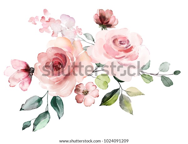 装飾的な水彩の花 花柄のイラスト 葉と芽 結婚式用のボタニック組成