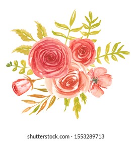 Decorative Watercolor Flowers Red Floral Illustration Stock ...