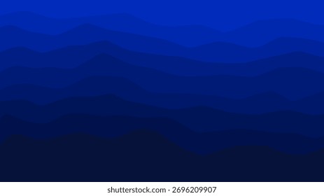 Deep abstract blue gradient background with flowing wavy layers, resembling a stylized ocean or night mountains.