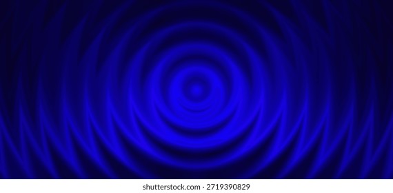 A deep blue abstract background featuring concentric circular ripples that emanate from the center, creating a sense of depth and movement. The lighting highlights the undulating patterns, giving it a fluid and dynamic appearance.