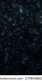 Deep dark abstract background filled with scattered glowing blue particles, evoking a calm starfield or digital space environment.