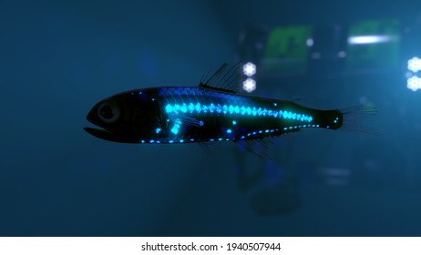 Deep Sea Lantern Fish 3D Rendered