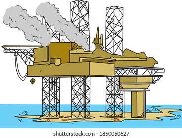 Deep Sea Mining, Deep Sea Mining Is A Mineral Retrieval Process That Takes Place On The Ocean Floor. Line Art, Outline