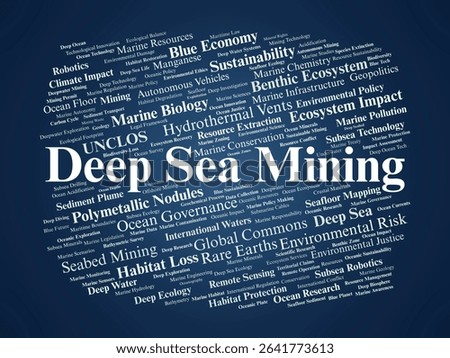 Deep Sea Mining Word Cloud. Featuring top terms in marine policy, biodiversity, geology, robotics, and environmental risk of deep ocean extraction