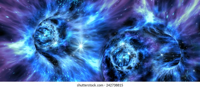 Deep space background with multiple wormholes for alien fantasy games or science fiction illustrations of interstellar travel