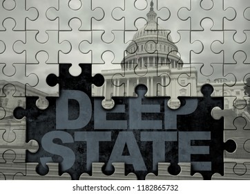 Deep State American Politics Concept And United States Political Symbol Of A Secret Underground Government Bureaucracy With 3D Illustration Style.