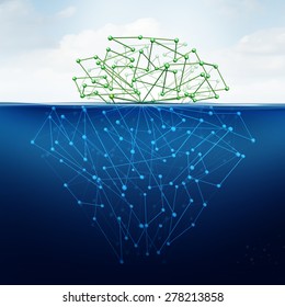 Deep Web And Hidden Internet Technology As Dark Website In Cyberspace Underground Search Engines As A Data Symbol For The Deepnet As A Network Group Of Connected Geometry Shaped As An Iceberg Icon.