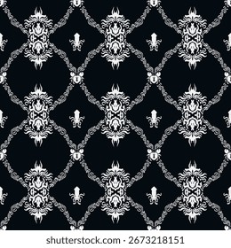 deepsea-blue damask seamless patterns with ikat style