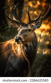 Deer in the forest at dawn
