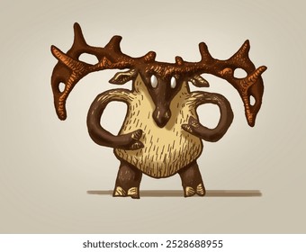 Deer roe deer Moose with horns tattoo cartoon print - Powered by Shutterstock