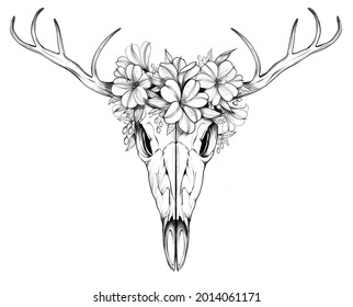 
Deer skull and flowers in graphic style