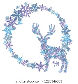 Deer Snowflake Shape with Snowflake Round Frame. For Print, Decoration, Announcement, Design, etc.