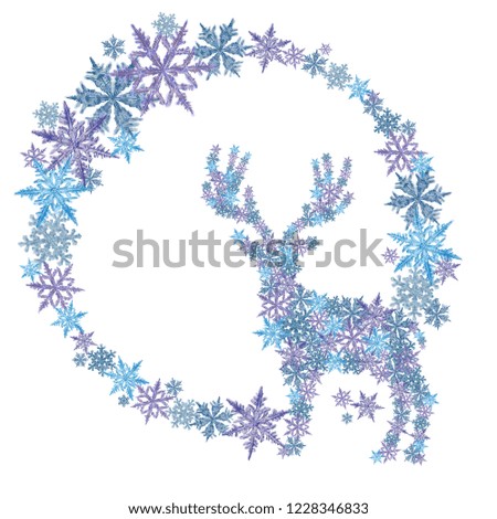 Deer Snowflake Shape with Snowflake Round Frame. For Print, Decoration, Announcement, Design, etc.