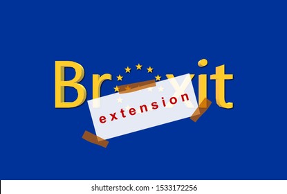 Deferral, Prorogation, Postponement Of The Break. EU, UK. 3D Illustration. Blue Background. Poster Of The Separation Of The United Kingdom From The European Union. Brexit Negotiations. Extension. 