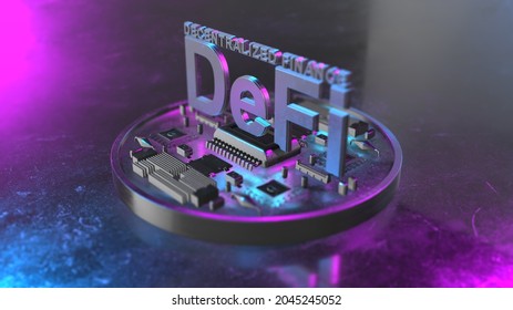 DeFi Decentralized Finance Is A Blockchain Based Form Of Finance - Conceptual 3D Illustration Rendering