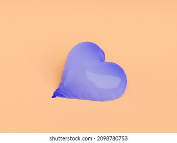 Deflated Heart Shaped Balloon. Color Of The Year 2022 Very Peri. Concept Of Valentine's Day, Heartbreak And Love. 3d Rendering