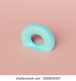 Deflated Pool Float Ring On Pastel Background. Minimal Scene. End Of Summer Concept. 3d Render