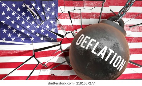 Deflation And USA America, Destroying Economy And Ruining The Nation. Deflation Wrecking The Country And Causing  General Decline In Living Standards.,3d Illustration