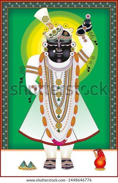 ラジャスタン インド のシュリ ナタドワラの有名なヴァイシュナヴ寺院の神はシュリナツジと呼ばれる このスワループは実際にはシュリ クリシュナ卿のものです Shrinathjiはh時の子クリシュナを表す の イラスト素材
