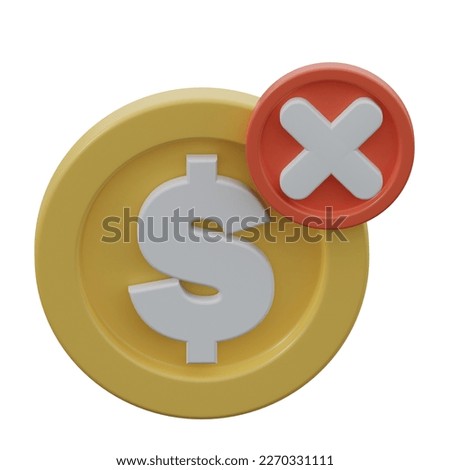 Delete Dollar 3d icon isolated white bacground. 3d rendering