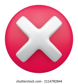 Delete symbol icon, cancel symbol icon, isolated white background, mobile app icon, 3d render illustration