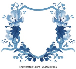 Delft Blue Floral Wreaths, Crest, Azulejos, China Blue, Wedding Frame