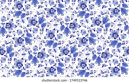 Delftware Blue Floral Pattern Background