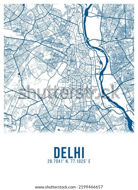 Delhi Blue Color City Map Poster Stock Illustration 2199466657 ...