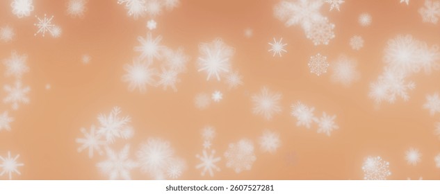 A delicate and abstract background featuring a flurry of white snowflakes falling against a warm orange backdrop.  The design evokes a sense of wintery wonder.