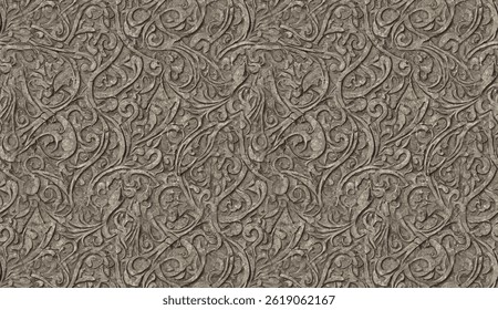 Delicate flower design etching rough stone surface, producing seamless textural background pattern