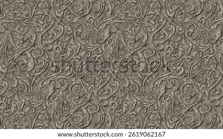 Delicate flower design etching rough stone surface, producing seamless textural background pattern