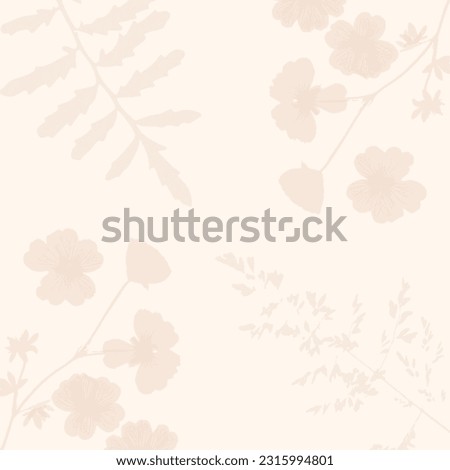 Delicate pattern with wild flowers, herbs botanicals. Soft pastel colors blush beige pink background