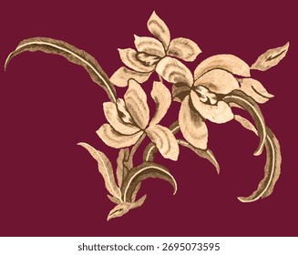 A delicate seamless floral pattern featuring soft purple flowers and green leaves on a light background. The hand-drawn botanical illustration style 