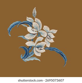 A delicate seamless floral pattern featuring soft purple flowers and green leaves on a light background. The hand-drawn botanical illustration style 