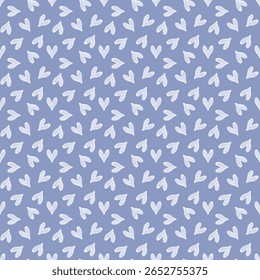 Delicate seamless heart pattern. Features charming, hand-painted hearts scattered across a serene periwinkle blue background. Sweet, minimalist and romantic design