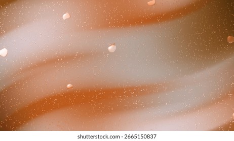A delicate and soft abstract background featuring flowing pastel bands of peach and beige, creating a warm and gentle mood. Small, petal-like elements float subtly across the surface, enhancing the