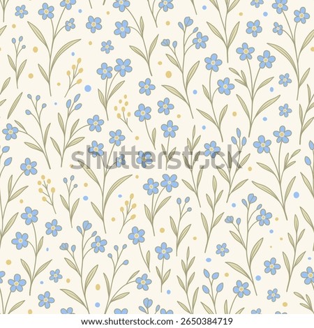 Delicate summer pattern with wild flowers. The pattern is made in an elegant outline style. The light composition makes it a universal solution for backgrounds, textiles, packaging and home goods.