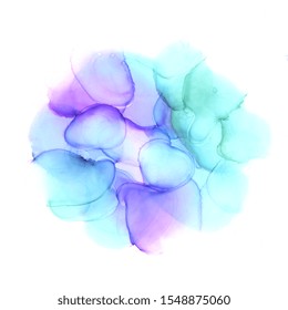 Delicate Watercolor Background In Blue, Purple And Green Tones. Raster Illustration. Alcohol Ink Art.