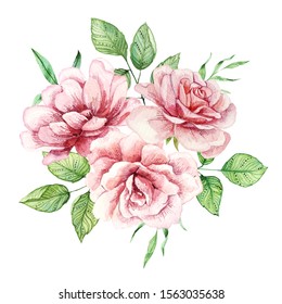 Set Bouquets Pink Flowers Watercolor Illustration Stock Illustration ...