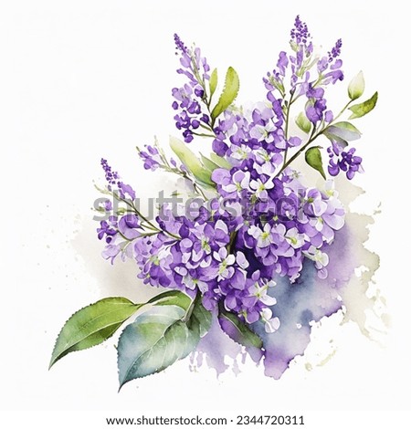 delicate watercolor lilac flowers for postcards, design or decor