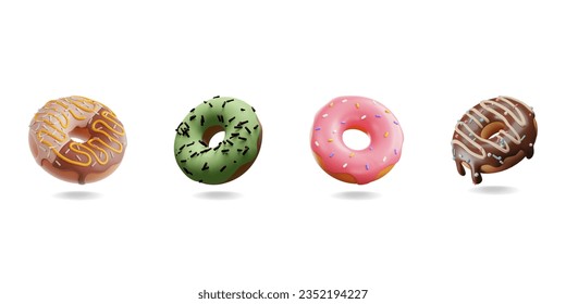 Delicious 3D Vector Donuts: Tempting Treats with Pink Icing and Chocolate Drizzle - Powered by Shutterstock