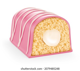 Delicious bar cake ruby chocolate. Ruby chocolate bar cake with milk cream on a white background. 3d illustration