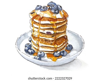 Delicious blueberry pan cake, desserts, watercolor illustration - Powered by Shutterstock