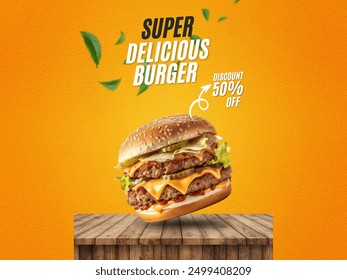 Delicious Burger post template social media banner design - Powered by Shutterstock