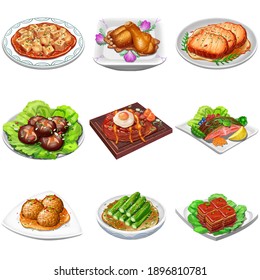 Delicious Food From All Over The World. Food Set. 3D Illustration. Realistic Illustration. Cartoon Objects. Serious Food Painting. Game Items. Video Game Assets Collection. Digital CG Artwork.