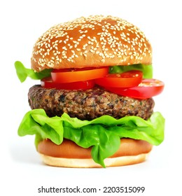 Delicious Healthy Vegan Burger, Isolated On White Background (3d Render)